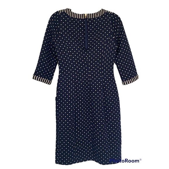 Boden Justine Jacquard Dress Quilted Dark Navy Blue Polka Dot Shift Dress Sz 2R - Picture 2 of 6